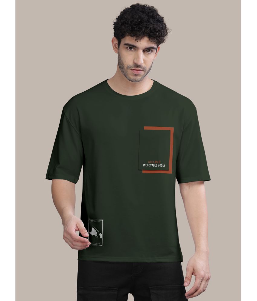     			BULLMER - Olive Cotton Blend Oversized Fit Men's T-Shirt ( Pack of 1 )