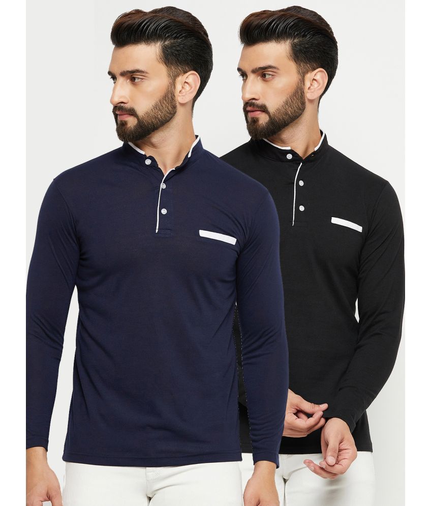     			EMERALD APPAREL TRADING - Navy Blue Cotton Blend Regular Fit Men's T-Shirt ( Pack of 2 )