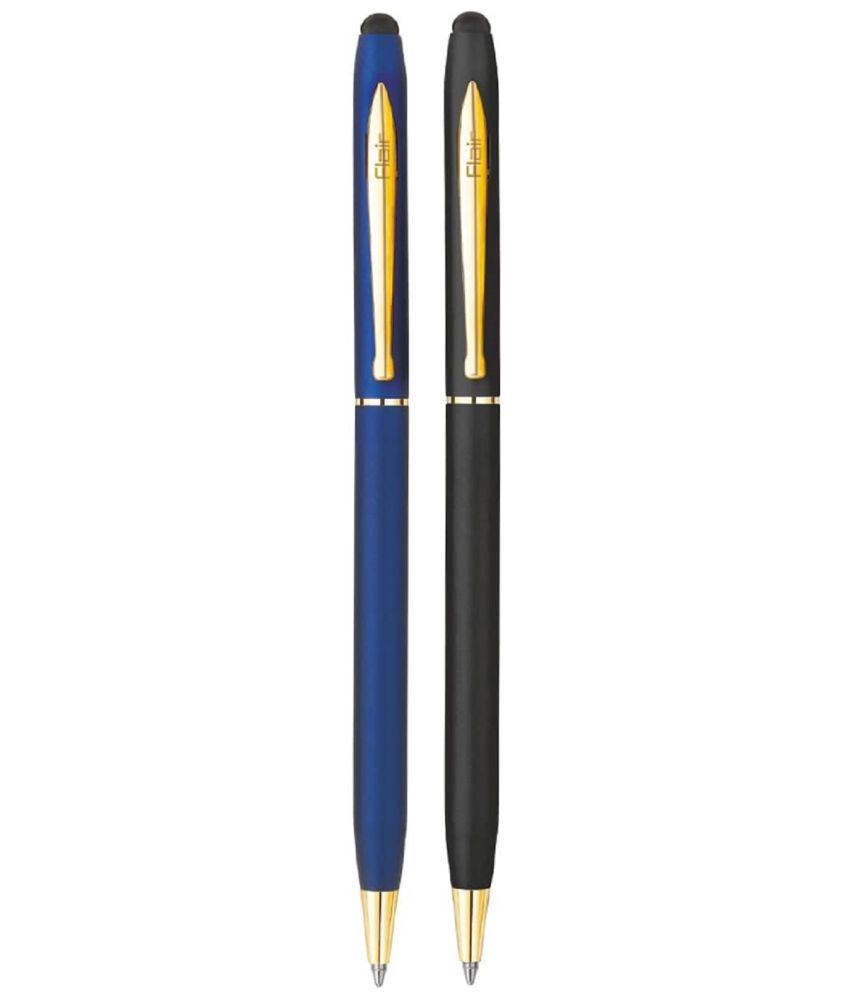     			FLAIR Platinum Series Spectra Designer Metal Ball Pen Box Pack | Matte Finish With Shiny Gold Trims | Swiss Tip Technology With Twist Mechanism | Durable, Refillable Pen | Blue Ink, Pack of 2