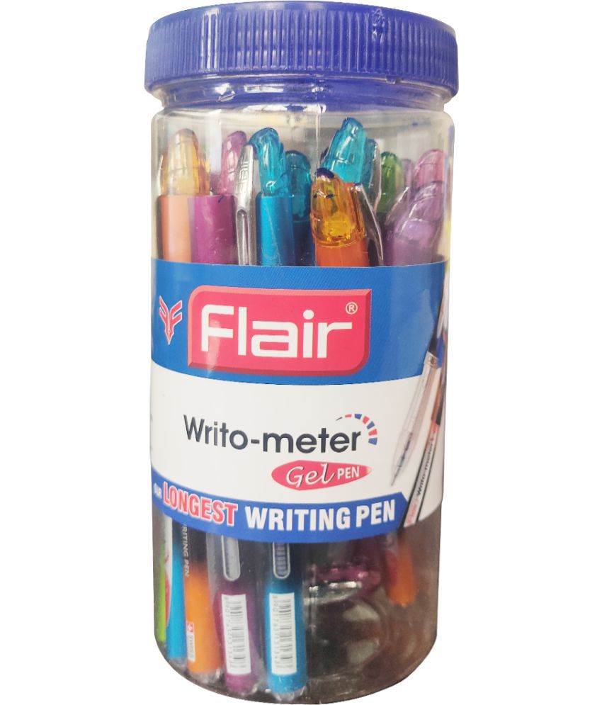     			FLAIR Writometer Gel Pen Jar Pack | Stainless Steel Tip | Our Longest Writing Pens | Writes Upto 1,200 Meters | Ensures Smoothness & Durability | Blue & Black Ink, Set Of 20 Pens