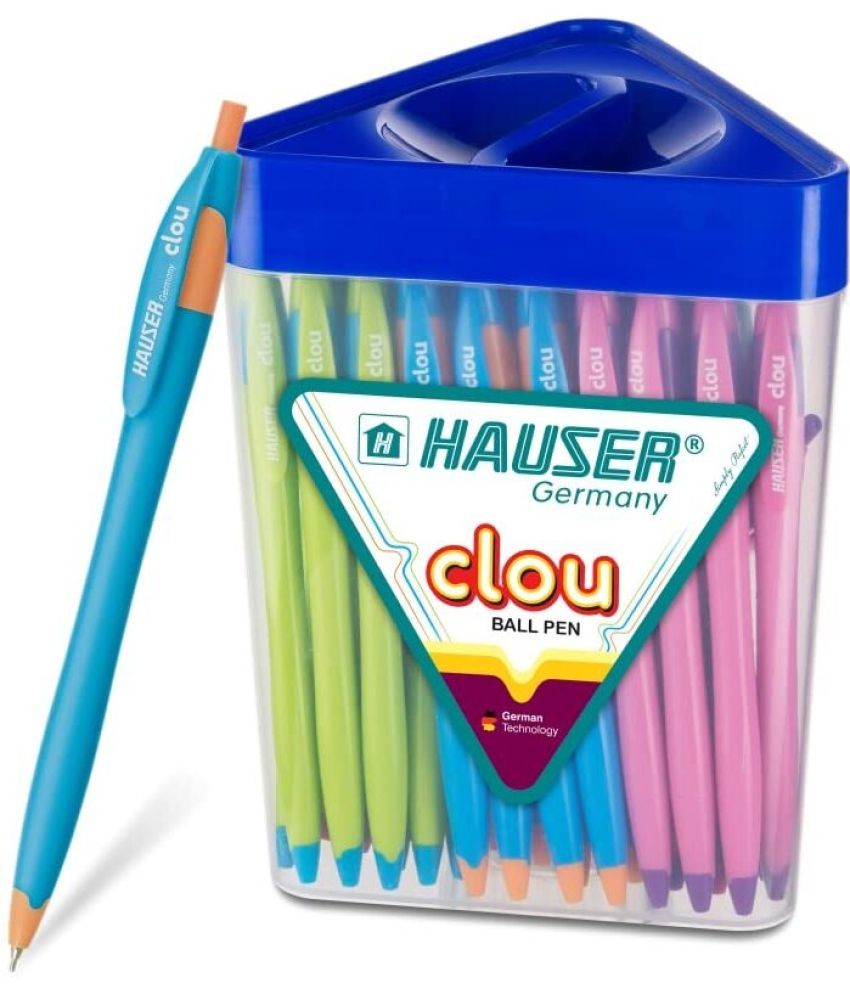     			HAUSER Clou Retractable Ball Jen Jar Pack | Ergonomic Grip For Easy Handling Ball Pen (Pack of 50, Blue)