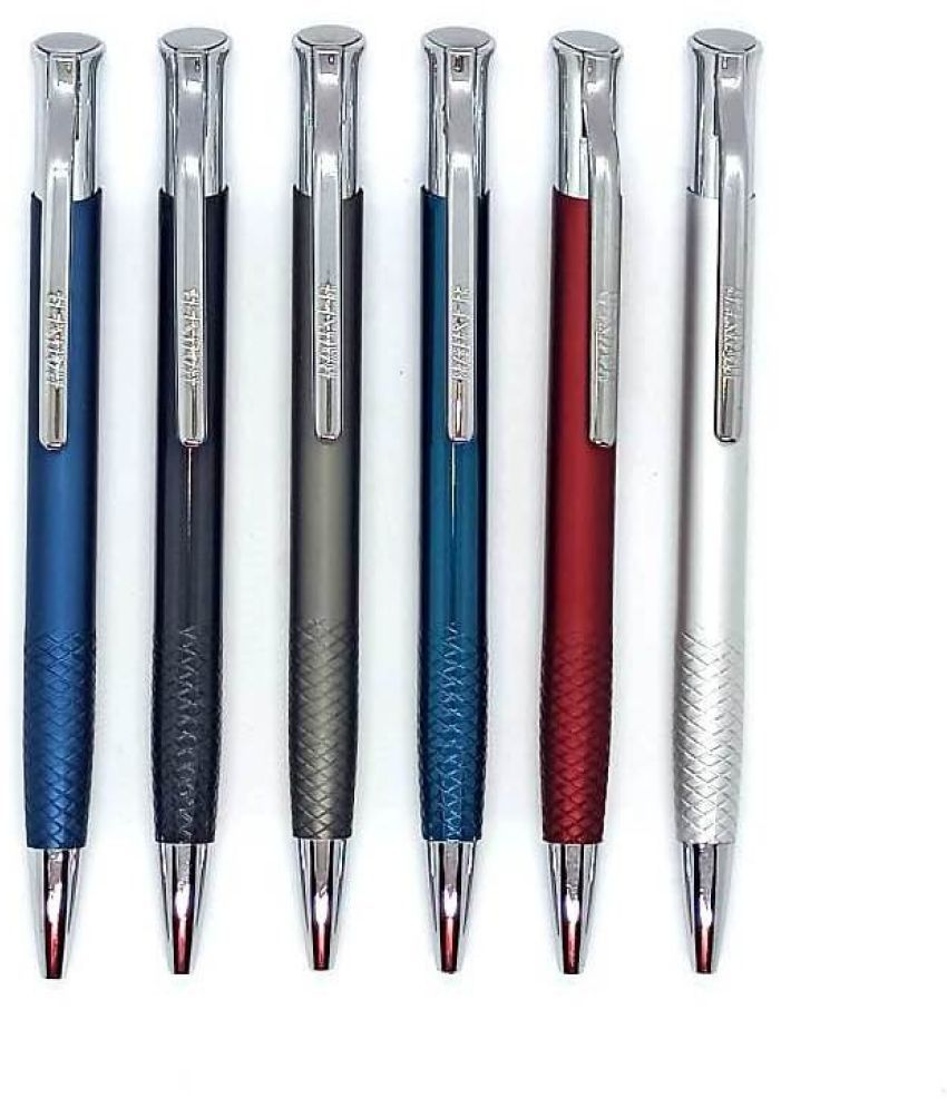     			Hauser Axis Designer Ball Pen Box Pack | Metal Body With Stylish Design | Retractable Mechanism For Smudge Free Writing | Durable, Refillable Pen | Blue Ink, Pack of 6