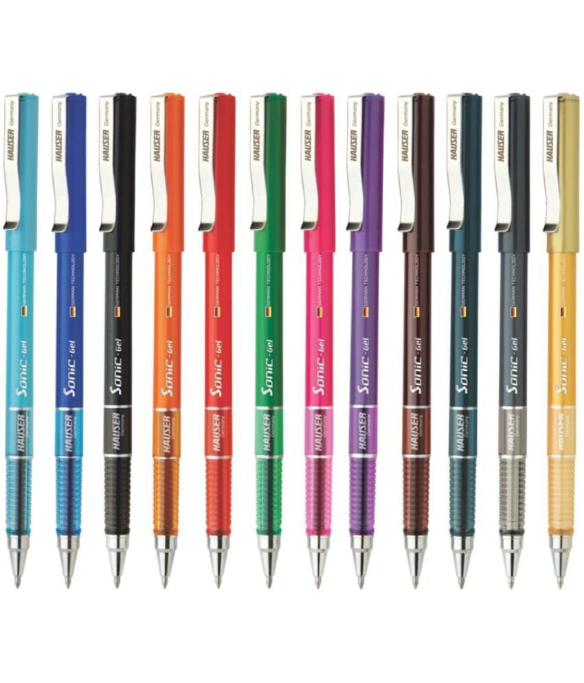     			Hauser Sonic 0.5mm Multicolor Gel Pen With Hard Box Case | Sleek Matte Finish With Featherlite Feel | Smooth Ink Flow, Refillable Gel Pen | Waterproof Gel Ink | 12 Vibrant Ink Colors Gel Pens