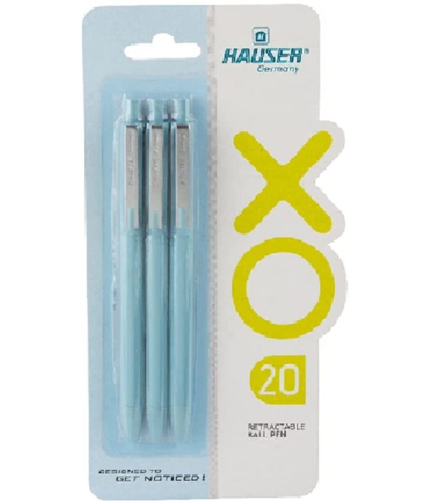     			Hauser Xo 20 Retractable Ball Pen Blister Pack | Tip 0.7mm | Sleek Body & Minimalistic Design | Matt Finish | Solid Body Type | Low Viscosity Ink | Ultra Durable Tip | Blue Ink, Set Of 3 Pcs X 5 Pack