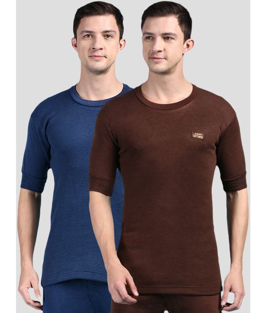    			Lux Cottswool - Blue Cotton Men's Thermal Tops ( Pack of 2 )