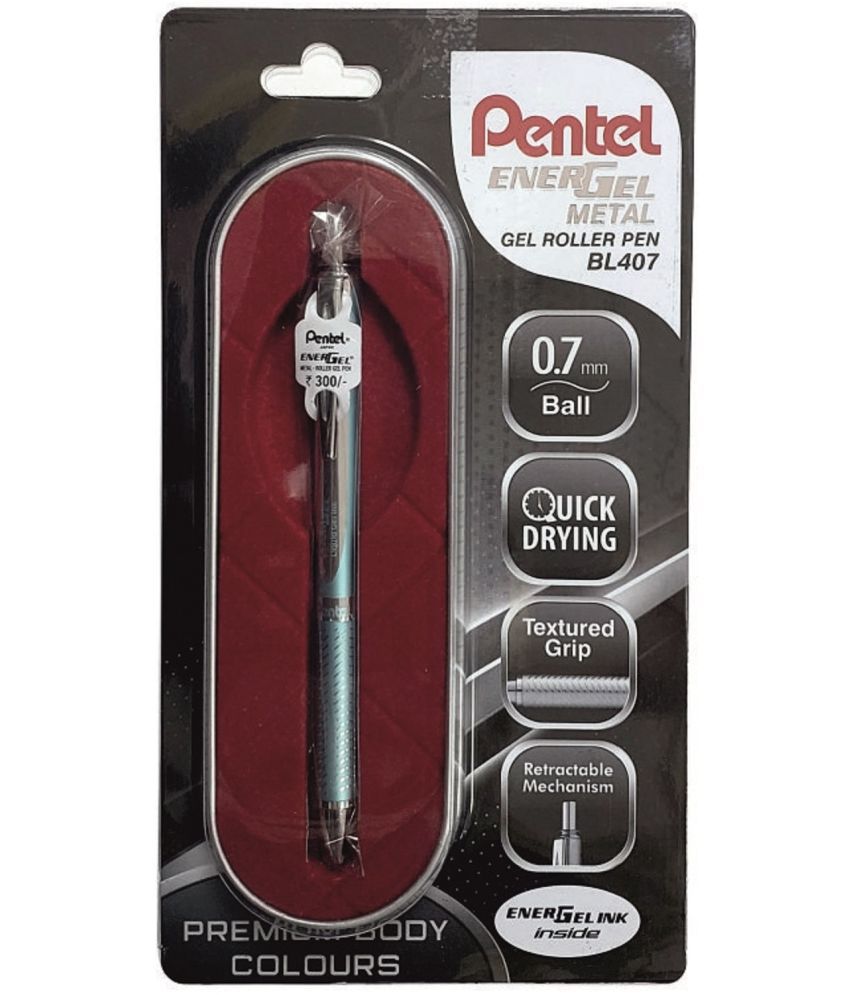     			Pentel EnerGel 0.7 MM Roller Gel Pen | Textured Grip With Retractable Mechanism | Classic Design With Silver Metal Body | 1 Pc Blister Pack | Silver Body Blue Ink (BL407Z)