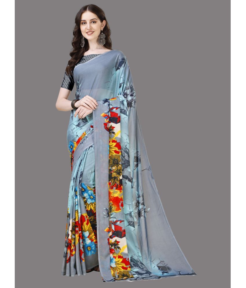     			Vichitro - Grey Georgette Saree With Blouse Piece ( Pack of 1 )