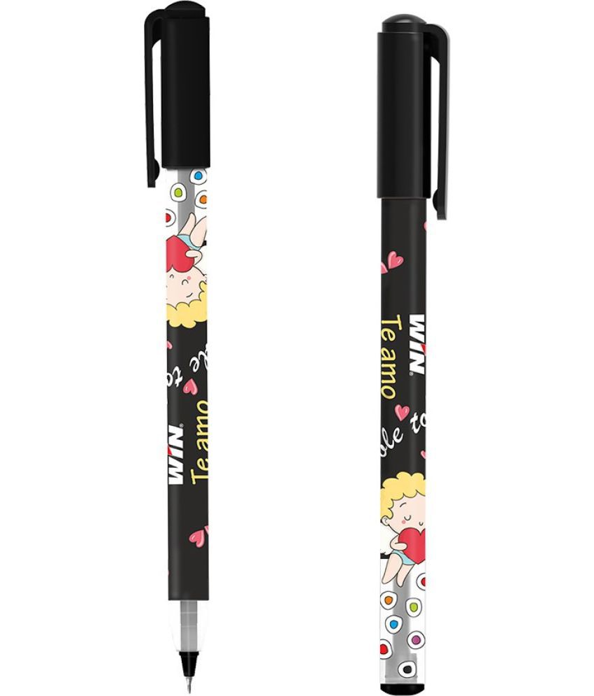     			Win Te amo Ball Pens | 100 Pcs Black Ink | The Magic of Gel in a Ball Pen | 0.7mm tip for Smooth & Precision Writing | Cute & Stylish Printed Body with Angel & Heart (Pack of 100, Black)