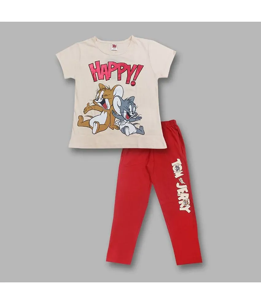 Tom and Jerry printed boys cotton loung wear top and pajama set