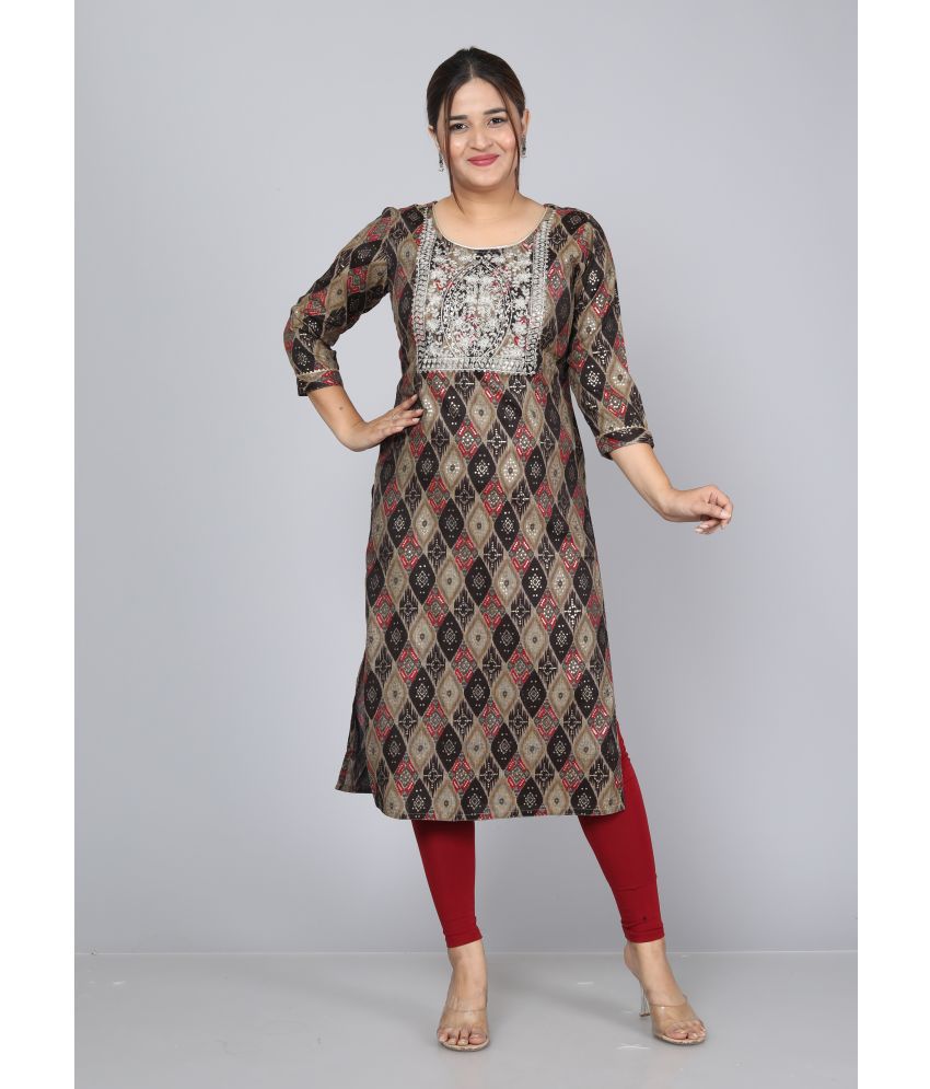     			HIGHLIGHT FASHION EXPORT - Brown Rayon Women's Straight Kurti ( Pack of 1 )