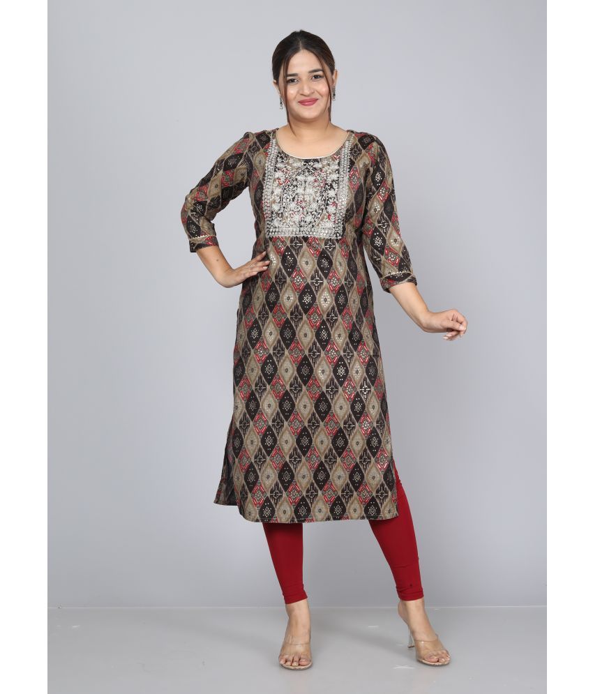     			JC4U - Brown Rayon Women's Straight Kurti ( Pack of 1 )