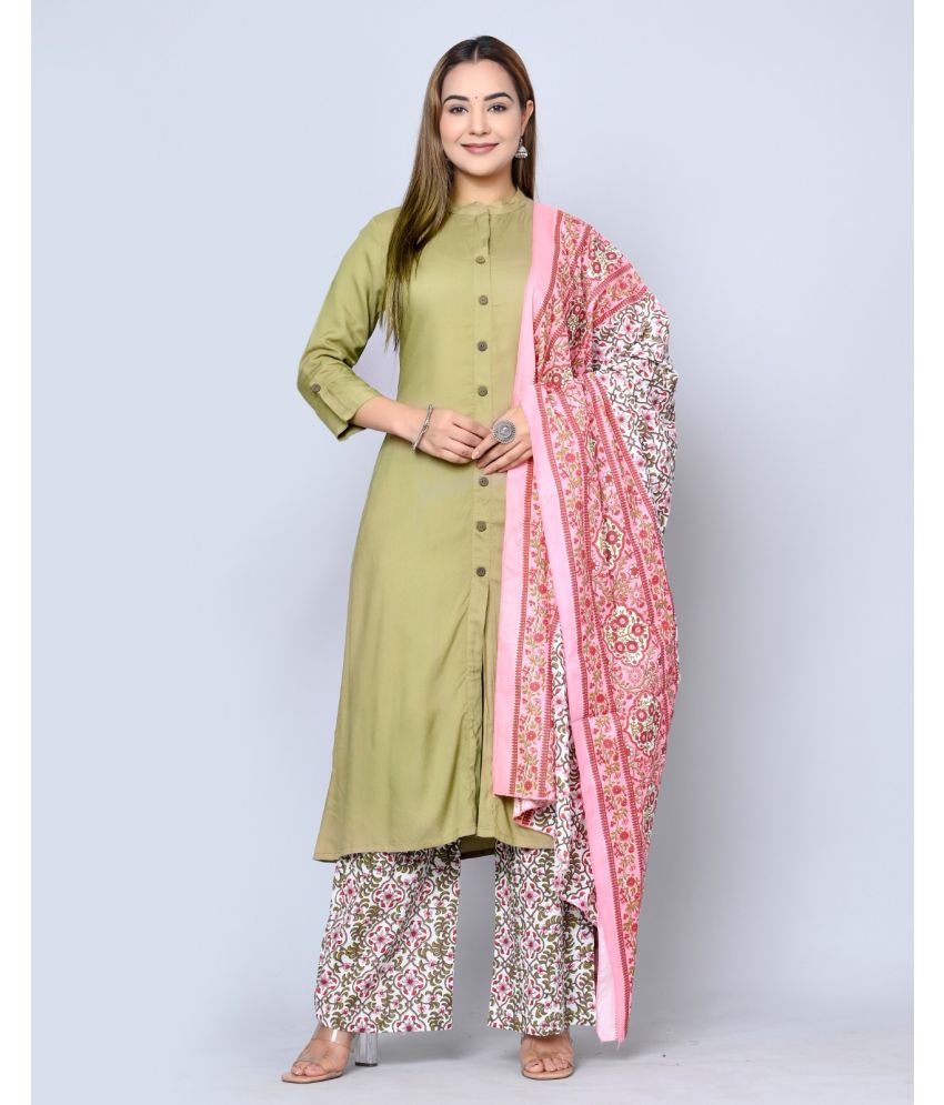     			MAUKA - Green Straight Rayon Women's Stitched Salwar Suit ( Pack of 1 )