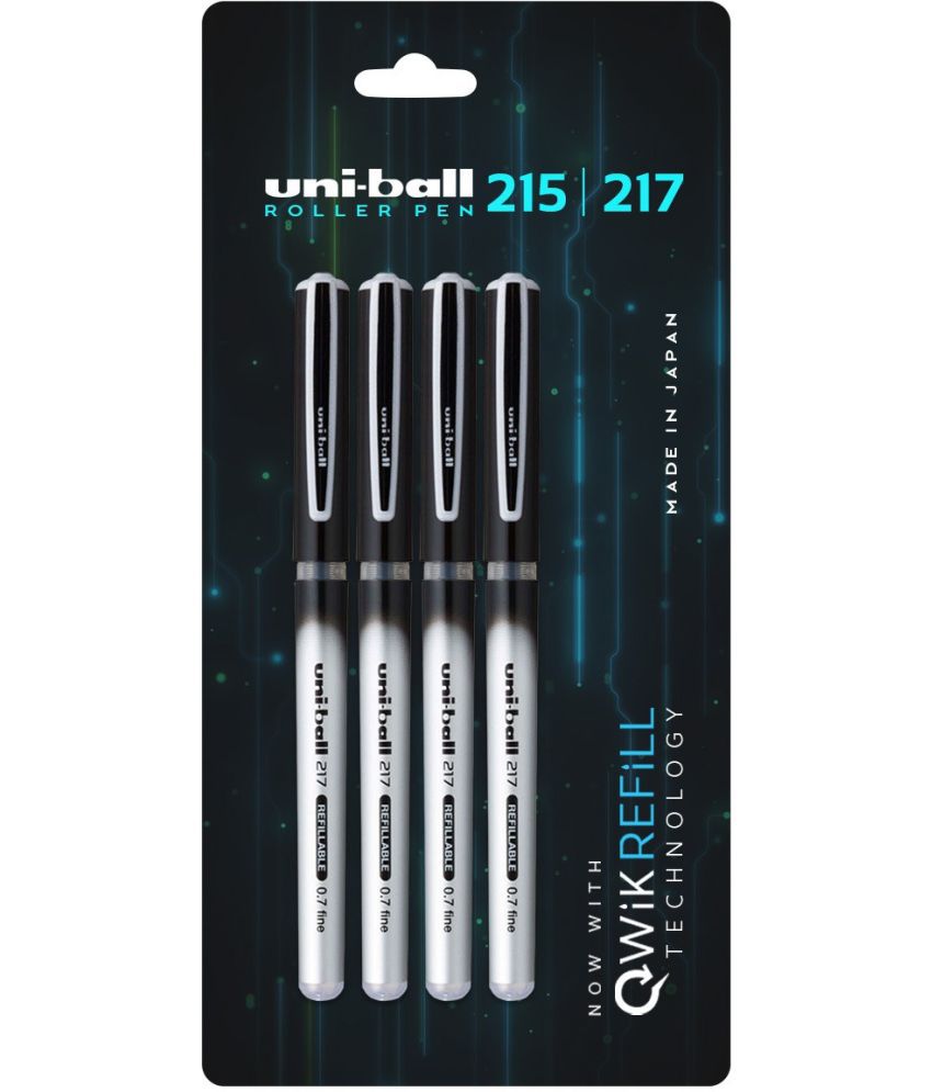     			Uniball QWiK REFILL UB 217 Micro Roller Pen(0.7mm, Black Ink, Pack of 4) (UNUB217BK4BP)