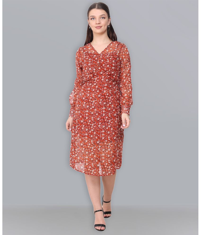     			Baawri - Rust Georgette Women's A-line Dress ( Pack of 1 )
