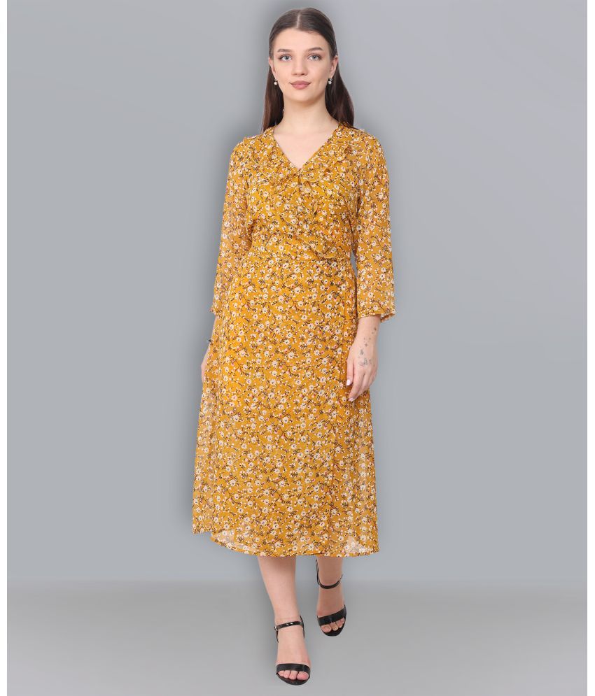     			Baawri Georgette Printed Midi Women's A-line Dress - Yellow ( Pack of 1 )