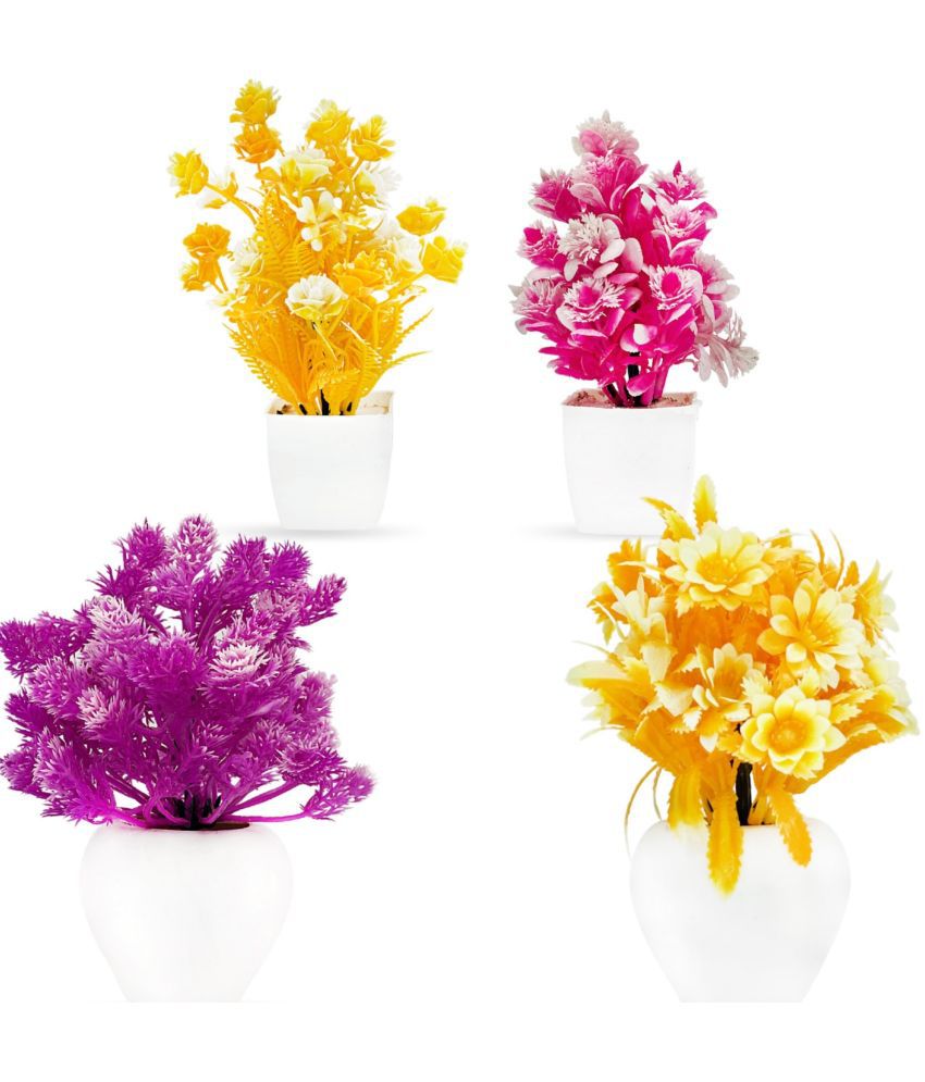     			KAAF - Multicolor Evergreen Artificial Flowers With Pot ( Pack of 4 )