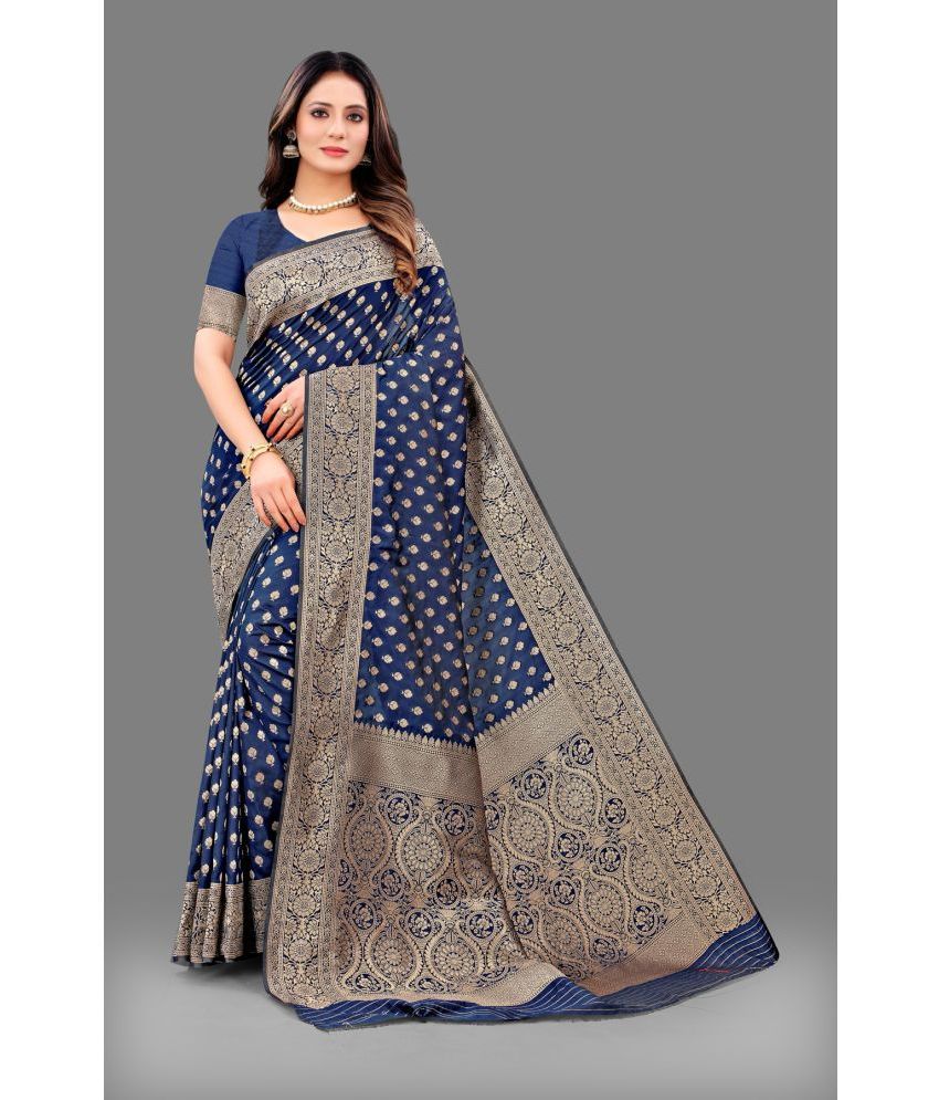     			OFLINE SELCTION - Navy Blue Silk Saree With Blouse Piece ( Pack of 1 )