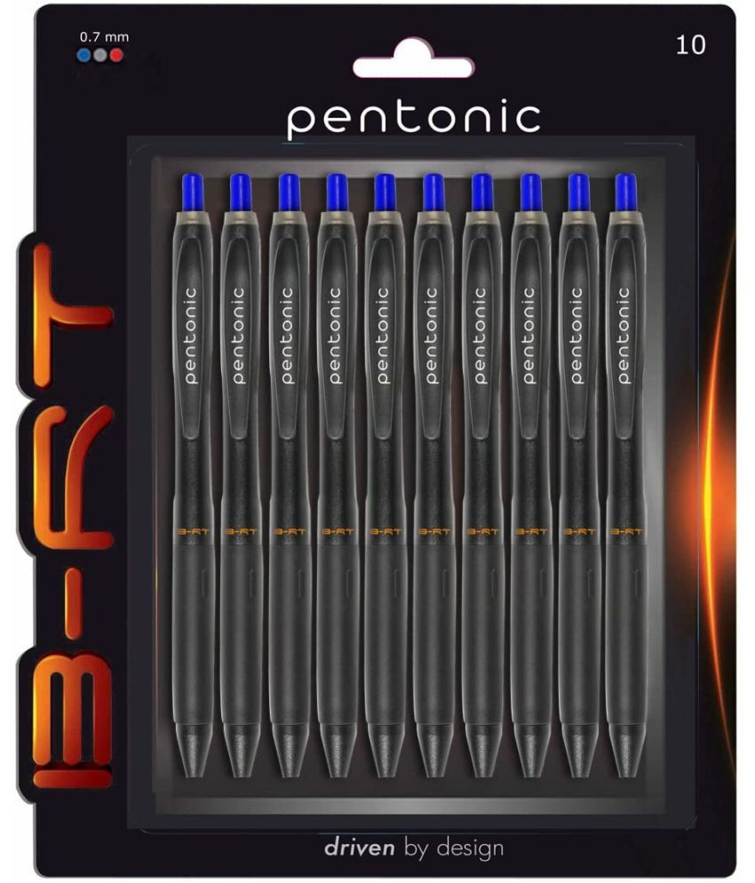     			Pentonic B-RT Ball Pen Blister Pack | Tip Size 0.7 mm | Retractable Mechanism With Black Matte Finish Body | Smart Grip For Fast Flow Writing Experience | Blue Ink, Pack Of 10