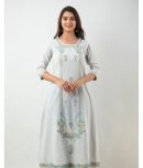 MAUKA - Silver Cotton Women's A-line Kurti ( Pack of 1 )