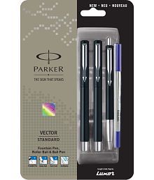 Parker Vector Standard Fountain Pen, Roller Ball Pen and Ball Pen (Black)