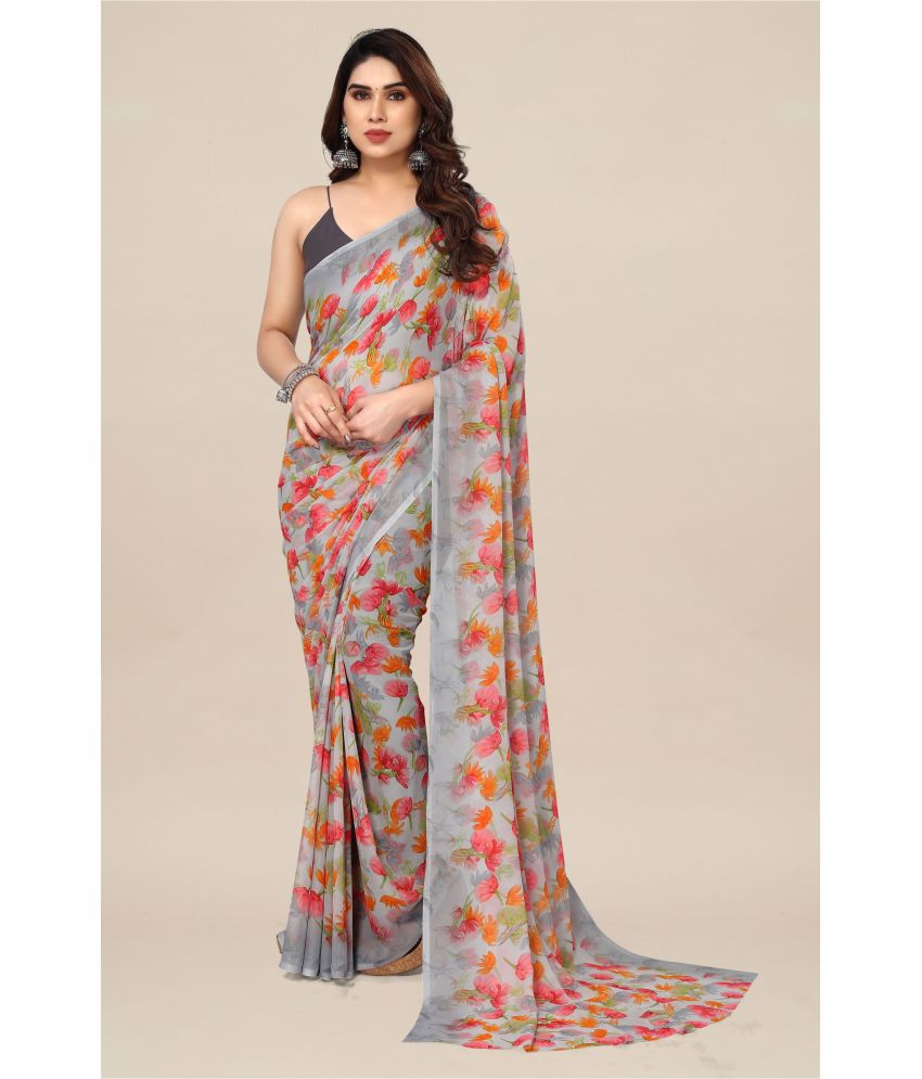     			Kashvi Sarees - Grey Georgette Saree Without Blouse Piece ( Pack of 1 )
