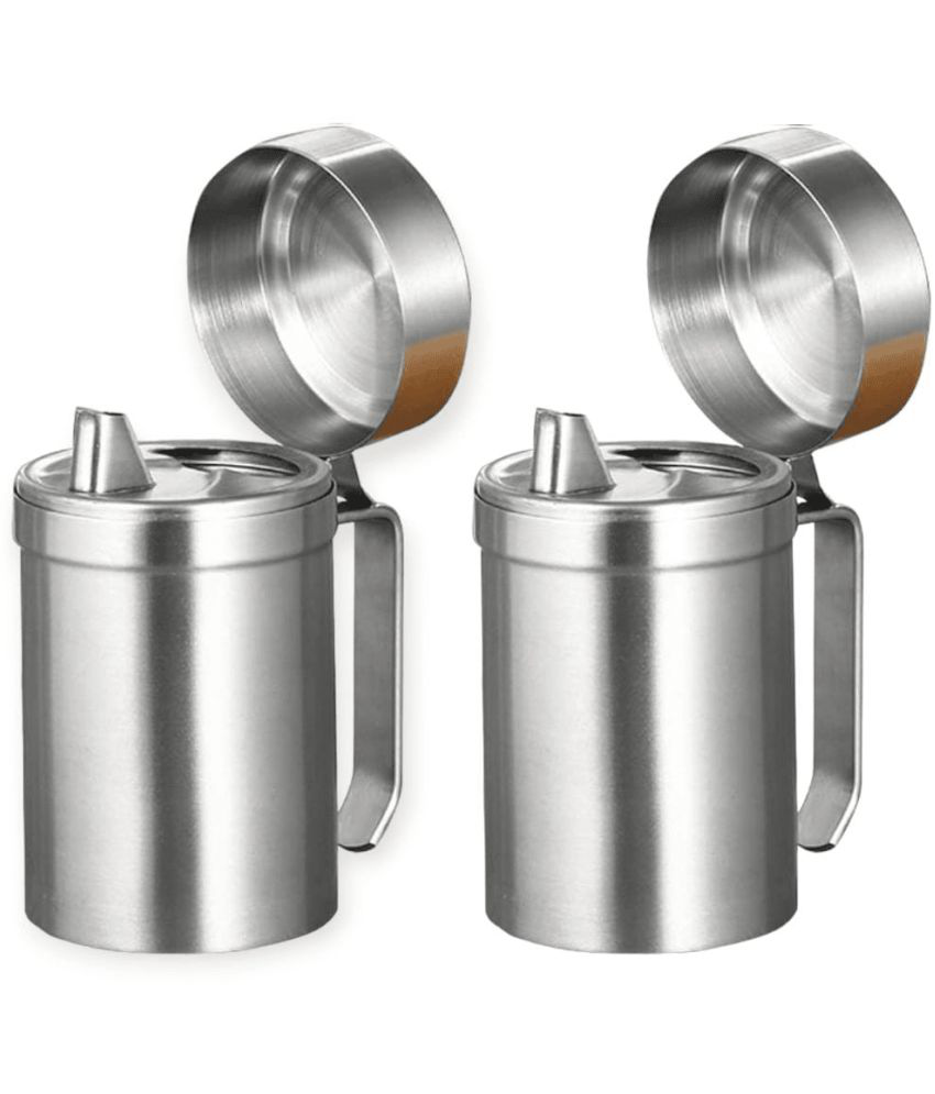     			ATROCK Oil Dispenser 1litre Steel Silver Oil Container ( Set of 2 )