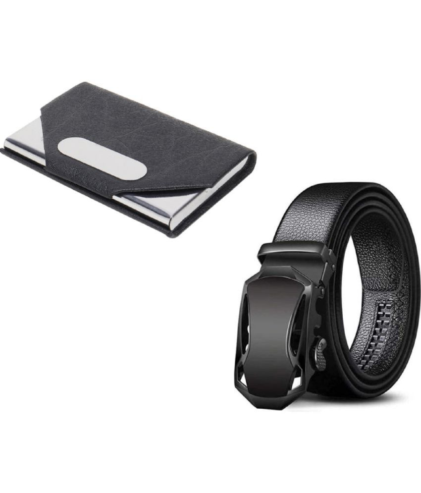     			ESSTIAN - Black Leather Men's Belts Wallets Set ( Pack of 2 )