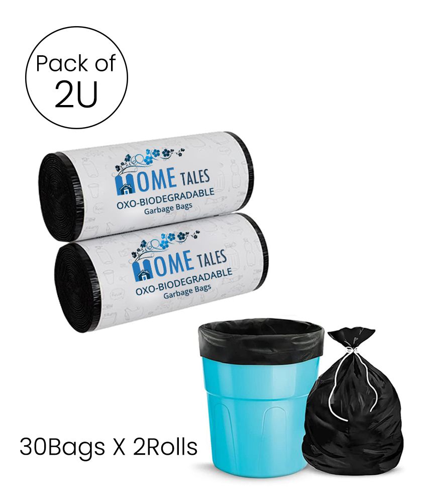     			HOMETALES Oxo-Biodegradable /Eco Friendly Garbage Bag for Dustbin,19 x 21 Inches (Medium) 60 Bags (2 Rolls), Black