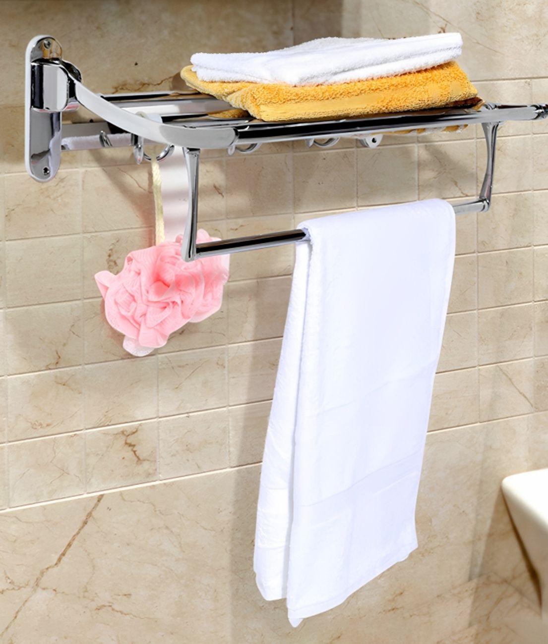     			HOMETALES - Stainless Steel Premium Bathroom Folding Towel Rack, 48cm (Length)