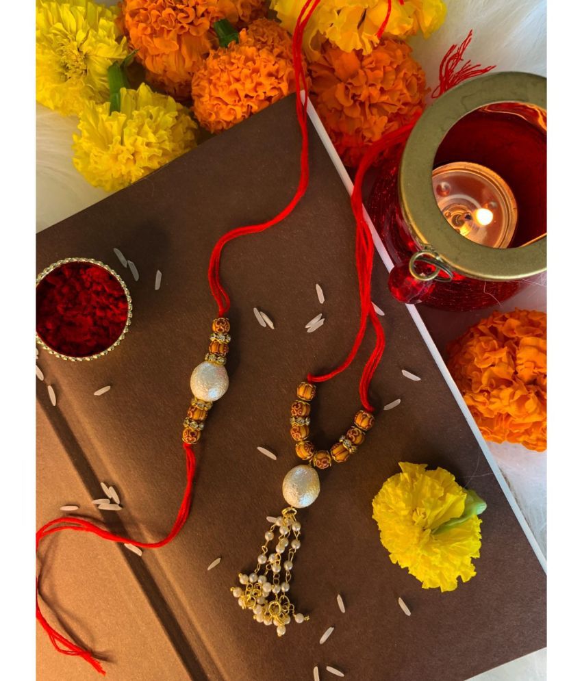     			I Jewels Designer Bhaiya Bhabhi Hanging Lumba Rakhi Combo Set With Roli Chawal for Rakshabhandan Special (R021-CO)
