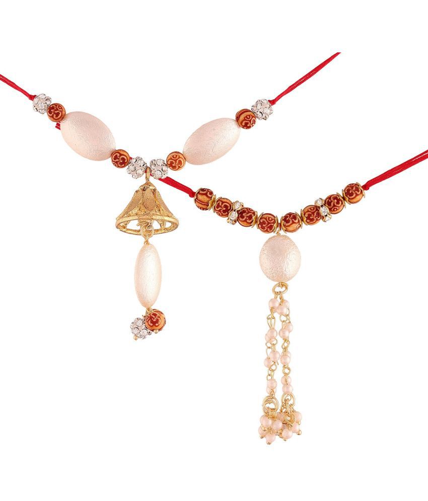     			I Jewels Gold Plated Hanging Traditional Pearl Studded and Beaded Lumba Rakhi for Bhabhi (R021-54LCO) (Pack of 2 Lumba)