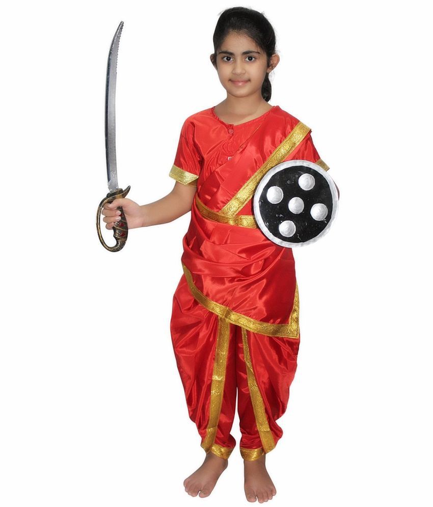     			Kaku Fancy Dresses National Hero Jhasi Ki Rani Fancy Dress For Girls | Freedom Fighter Rani Laxmi Bai Costume For Independence Day & Republic Day -Red, 3-4 Years, For Girls