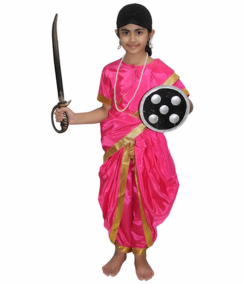     			Kaku Fancy Dresses National Hero Jhasi Ki Rani Fancy Dress For Girls | Freedom Fighter Rani Laxmi Bai Costume For Independence Day & Republic Day -Magenta, 3-4 Years, for Girls