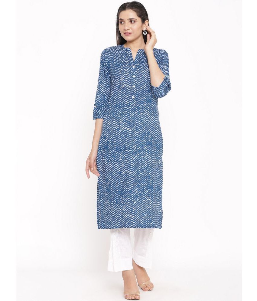     			NeshamaKurti - Blue Straight Cotton Women's Stitched Salwar Suit ( Pack of 1 )