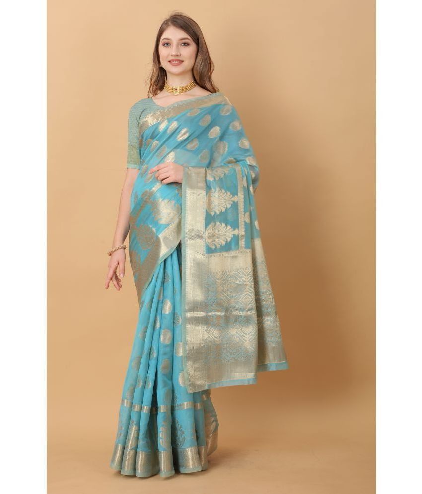     			OFLINE SELCTION - SkyBlue Banarasi Silk Saree With Blouse Piece ( Pack of 1 )
