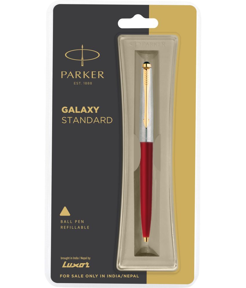     			Parker Galaxy Stainless Steel Gold Trim Ball Pen - Red Body