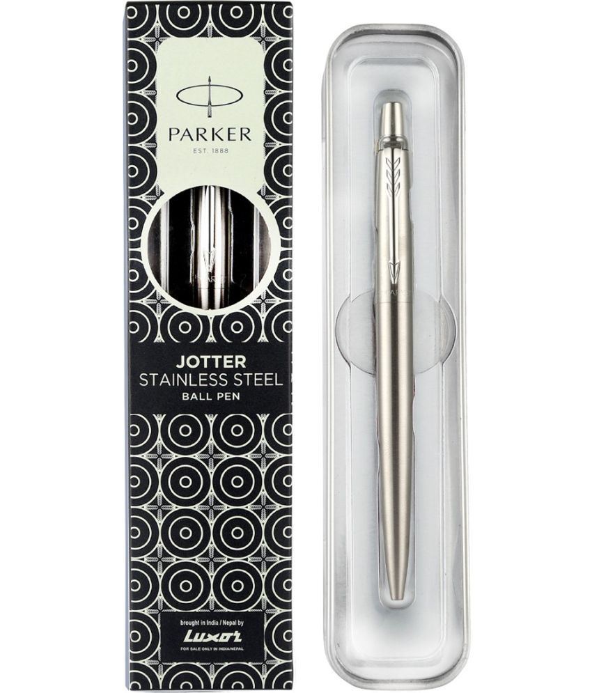     			Parker Moments Jotter Steel Ball Pen, Refillable, Chrome Trim, Silver (1 Count, Ink - Blue), Excellent for Gifting, Classic Pen for Professionals and Writers