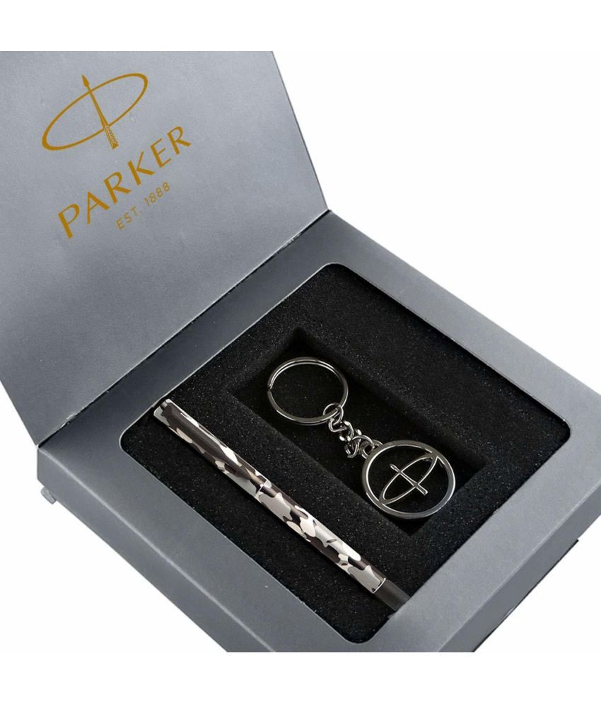     			Parker Vector Camouflage Gift Set - Roller Ball Pen & Parker Logo Keychain (Black Body, Blue Ink), 2 Piece Set