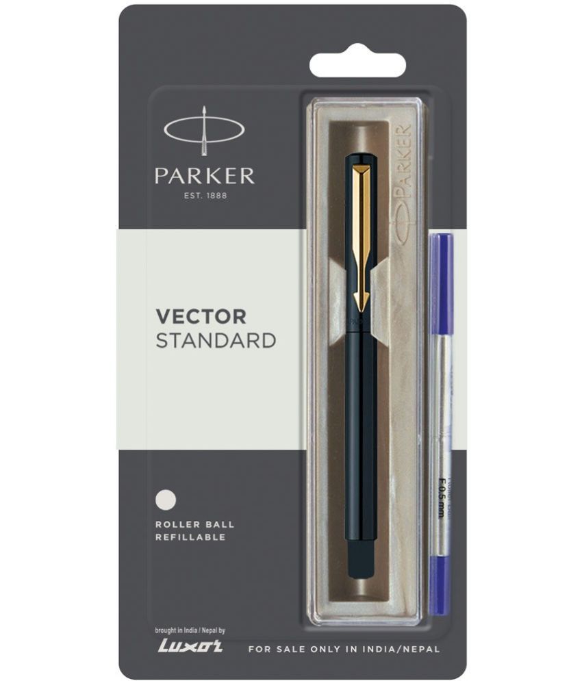     			Parker Vector Standard | Roller Ball Pen | Gold Trim | Refillable (Body Colour - Black, 1 Count, Pack of 1, Ink - Blue) | Suitable for gifting purpose | Excellent pen for corporate & student use
