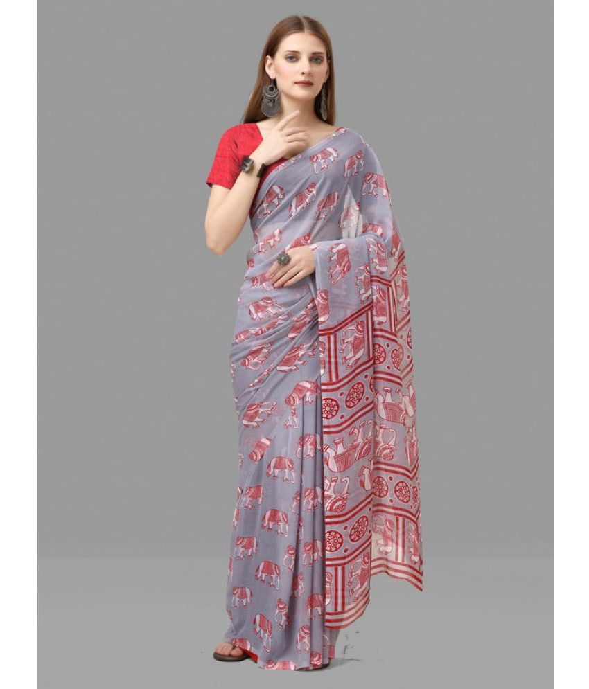     			Sanwariya Silks - Grey Georgette Saree With Blouse Piece ( Pack of 1 )