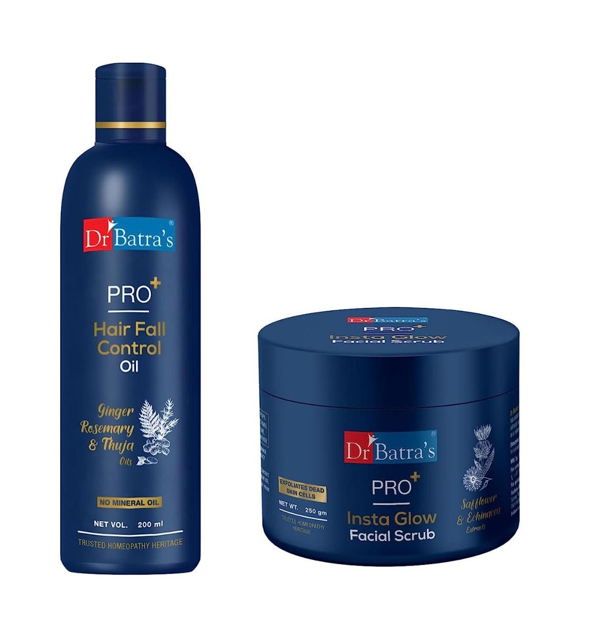     			Dr Batra's PRO+ Hair Fall Control Oil -200 ml and PRO+ Insta Glow Facial Scrub-250 g (Pack of 2)