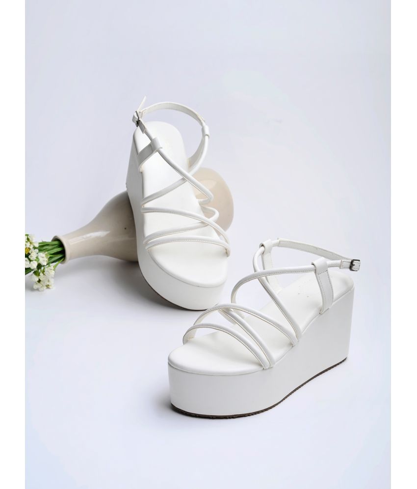     			Shoetopia Multi Straps Casual White Flatforms & Girls