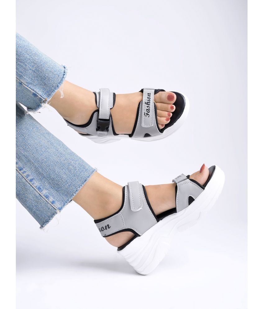     			Shoetopia Velcro Style Grey Sandals & Girls