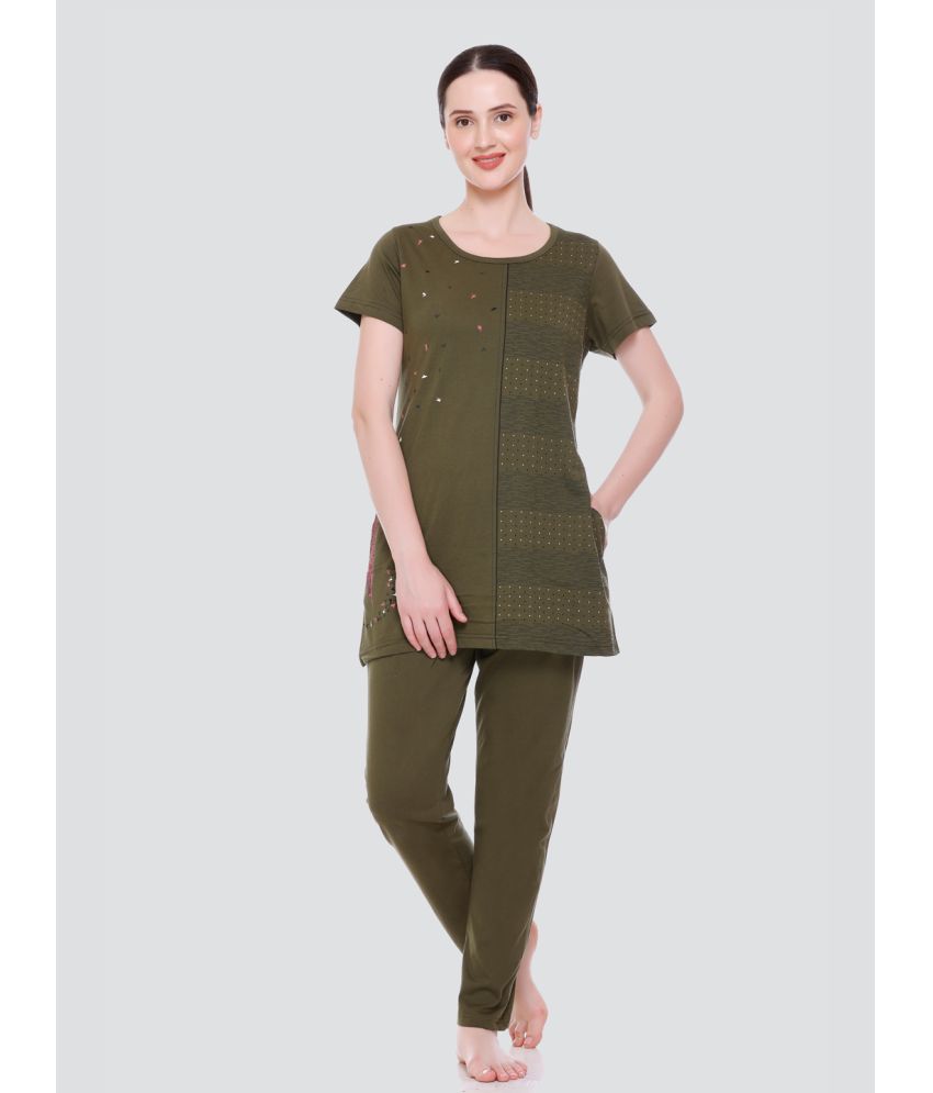     			Elpida - Olive Cotton Women's Nightwear Nightsuit Sets ( Pack of 1 )