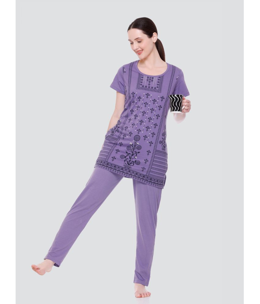     			Elpida - Purple Cotton Women's Nightwear Nightsuit Sets ( Pack of 1 )
