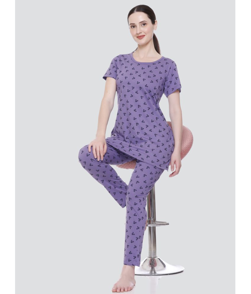     			Elpida - Purple Cotton Women's Nightwear Nightsuit Sets ( Pack of 1 )