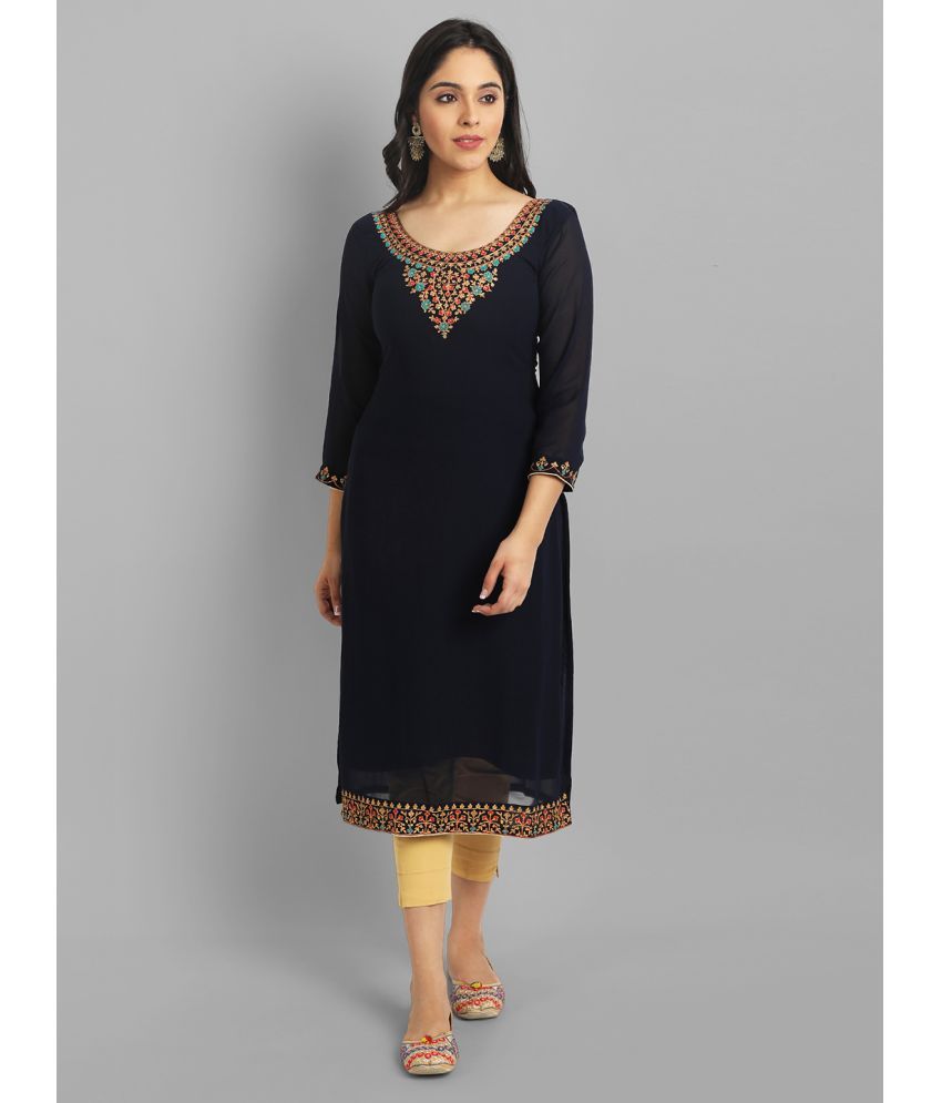     			JASH CREATION - Black Georgette Women's Straight Kurti ( Pack of 1 )