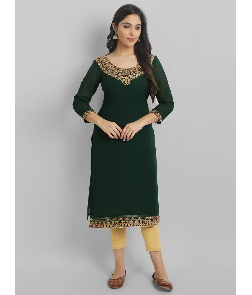     			JASH CREATION - Green Georgette Women's Straight Kurti ( Pack of 1 )