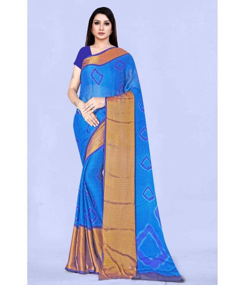     			Kandora - Navy Blue Brasso Saree With Blouse Piece ( Pack of 1 )