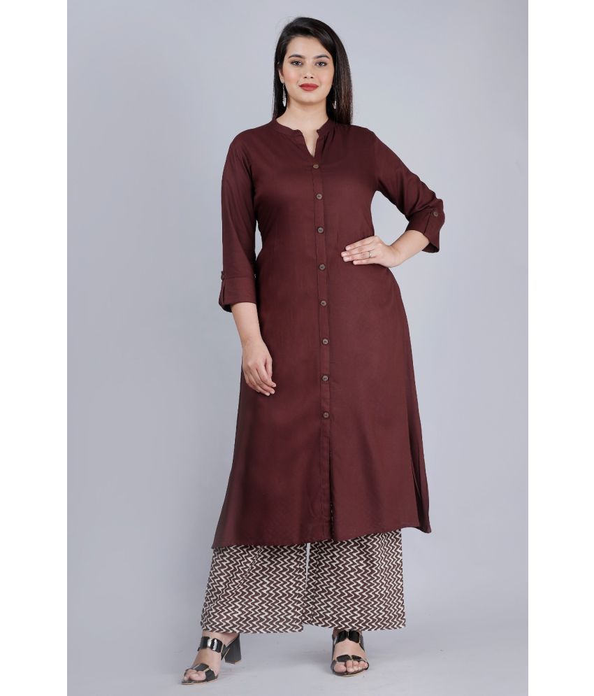     			MAUKA - Brown Front Slit Rayon Women's Stitched Salwar Suit ( Pack of 1 )